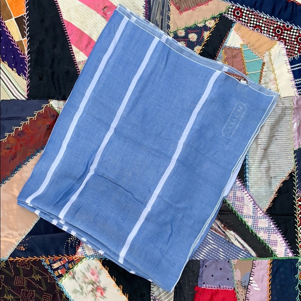Coach New York Thin Soft Woven Cotton Stripe Scarf